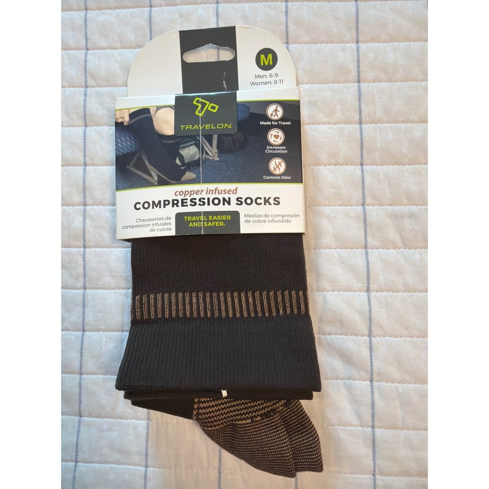 Travelon Copper Infused Compression Socks Dark Brown Unisex Medium 13446-M